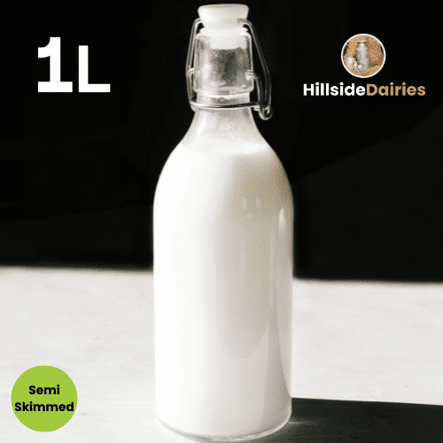 1-litre bottle of semi-skimmed milk with free delivery from Hillside Dairies