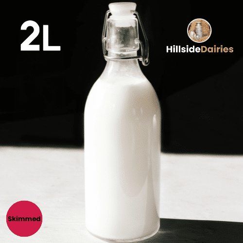 2-litre bottle of skimmed milk with free delivery from Hillside Dairies.